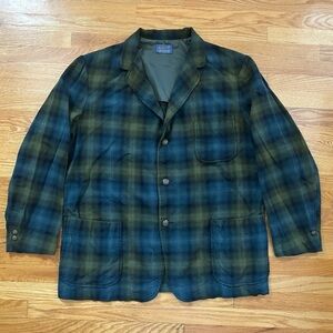 1950s Pendleton Vintage Plaid Wool 3 Button Unstructured Sports Coat